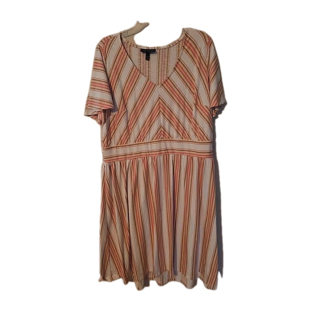 Lane Bryant Striped V-Neck Dress Womens 18/20 Orange Flutter Sleeve Empire Waist